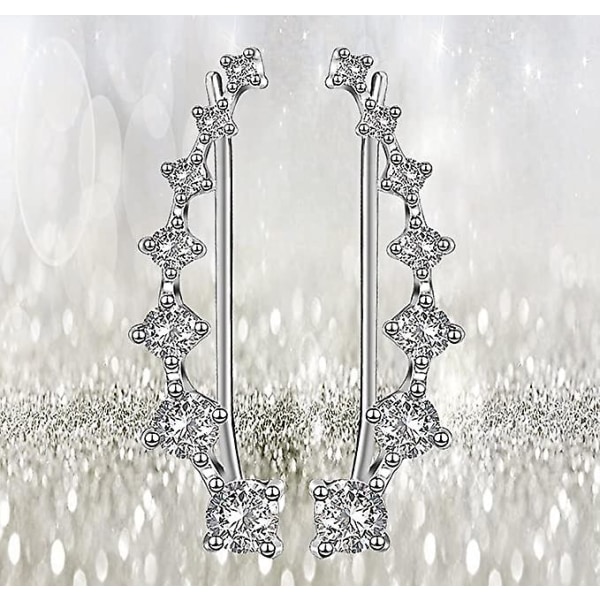 Veeki 7 Crystals Ear Cuffs Hoop Climber S925 Sterling Silver Ørepynt Hypoallergeniske Øredobber