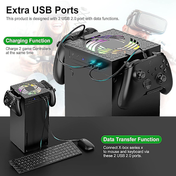 RGB Køleblæser til Xbox Series X, 3 Justerbare Hastigheds Køleblæsersystem Lav Støj Køleblæser til Xbox Series X