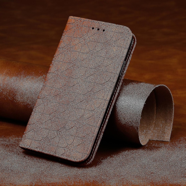 Kompatibel med iPhone X/XS Etui Læder Magnetisk Flip Folio Cover Tegnebog brown