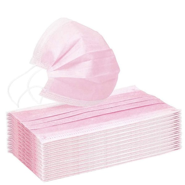 50 kpl vaaleanpunaisia ​​3-kerroksisia suojanaamareita, yksittäin pakatut kertakäyttöiset suojaavat hengittävät maskit