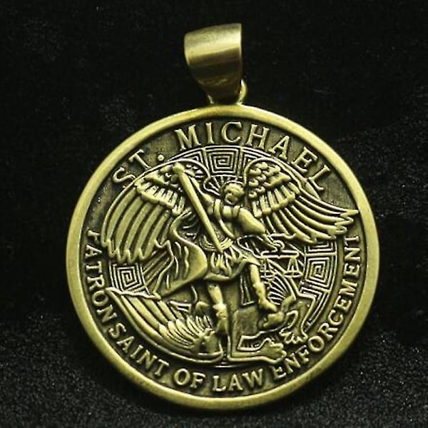 Archangel Sankt Michael Rund Medallion Vedhæng Mytisk Charm Mænds Amulet Halskæde Silver