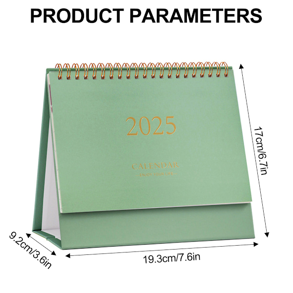 2025 Skrivbords kalender, Vego Skrivbords kalender från nu till december 2025, liten skrivbords kalender med månadstema design, stående hopfällbar skrivbords kalender green