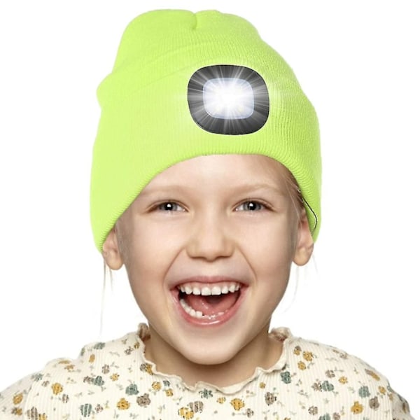 Led-belyst Beanie-hue til Børn, Genopladelig 4 Led Hovedlampehue, Strikket Vinterhue med Lommelygte til Cykling Løbetur Yellow