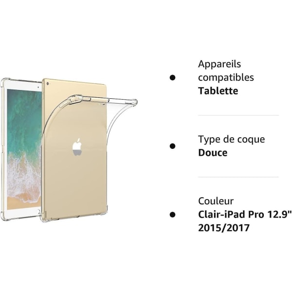 Gennemsigtigt etui til Ipad Pro 12,9' 2015/2017, fleksibelt blødt Tpu silikonetui Beskyttelsescover til Ipad Pro-modeller A1584 A1652 A1670 A1671 A1821