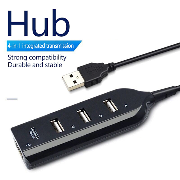 Höghastighets USB2.0-splitter med stöd för hot-swappable HUB-hubb USB-förlängning en för fyra Black