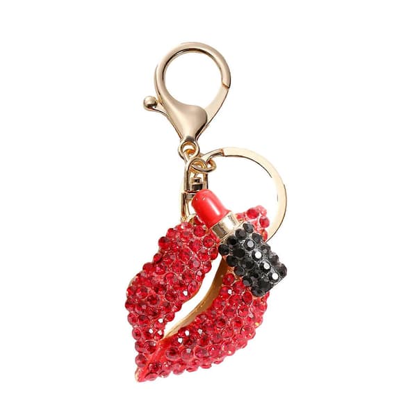 Glitrende Læbestift Vedhæng Nøglering Rhinestone Læbe Charm Dekorativt Tilbehør til Håndtasker og Bilnøgler