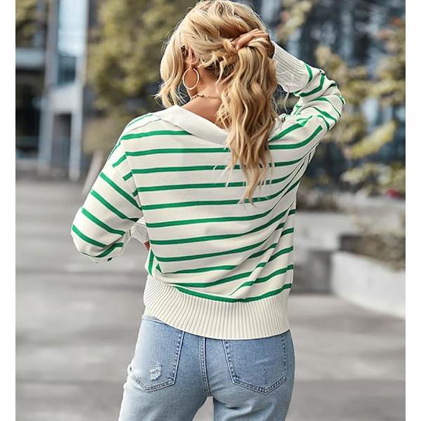 Naisten Cardigan-paita, raidallinen pitkähihainen syksy-talvi streetwear Green M