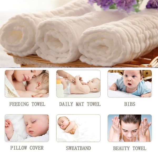 10-pak Gaze Muslin Square, 11"x11" økologiske babyvaskeklude, premium genanvendelige servietter - ekstra bløde