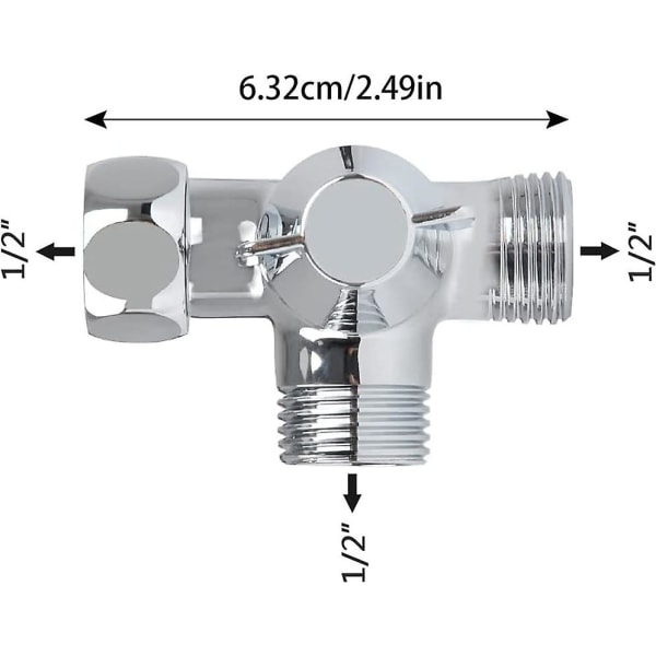 3-vägsventil i massiv mässing, 3-vägs omkopplingsventil, 3-vägs duschväxlingsventil, G1/2" T-adapterventil, för dusch, handdusch och avledningsdusch