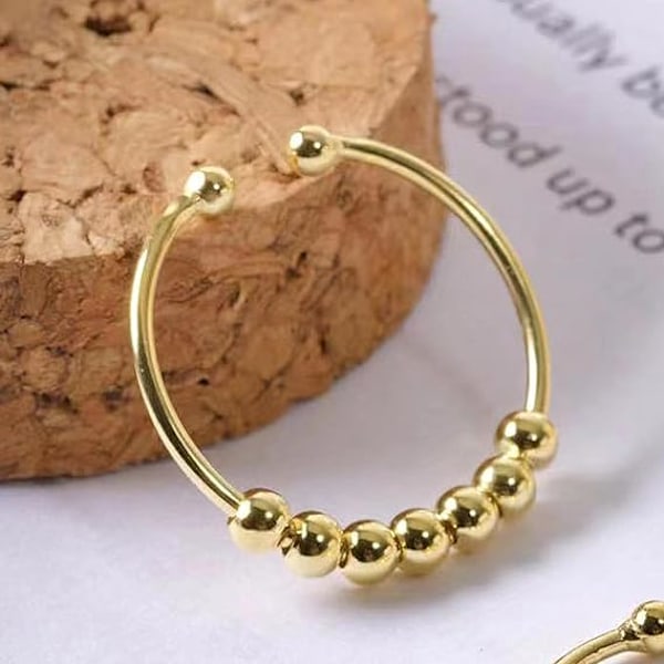 Angstring Guld, Anti Stress Ringe, Angst Spinner Fidget Dame, Justerbar Anti-Stress Ring til Kvinder, Halskæde Finger Rygning Afvænning Ringe