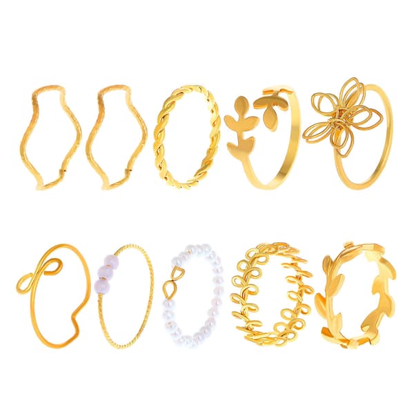 10-delt guldkno-ring sæt til kvinder, stabelbare boho perlemosaikringe, statement vintage ringsæt