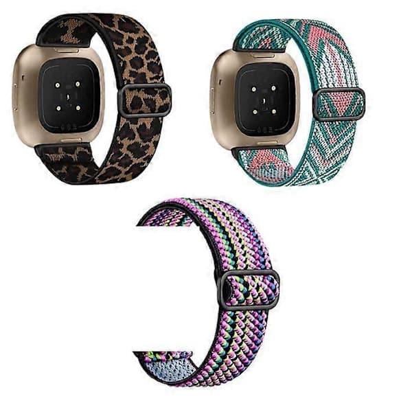 3-pakning elastiske nylonarmbånd kompatible med Fitbit Versa 3/Sense