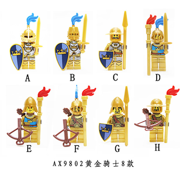 LOJO AX9802 Medeltida Riddare Serie Gyllene Riddare Byggsten Leksak för Barn