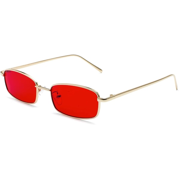 Røde Retro rektangulære solbriller for kvinner menn Firkantede smale hiphop solbriller med liten innfatning