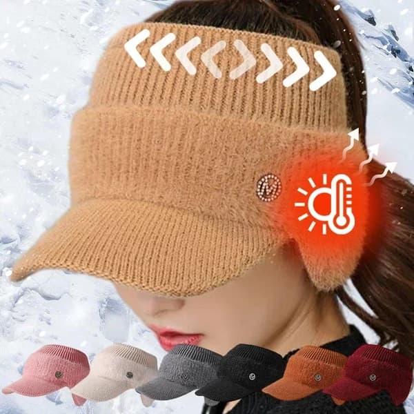 Høst- og vintermodehatte til kvinder - Varm strikket fleecehat med øreflapper til damer - Tom Top Baseball Cap til kvinder