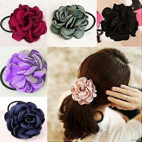 Hårbånd Reb Kamelia Blomst Hestehaleholder Scrunchie Hårbånd Tilbehør Qinhai Black