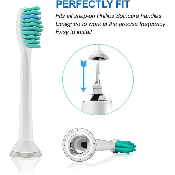 Pakkauksessa 8 vakioharjaspäätä, jotka ovat yhteensopivat Philips Sonicare sähköisten hammasharjojen kanssa, sopivat Diamondclean Flexcare Healthywhite Easyclean Protectiveclean P