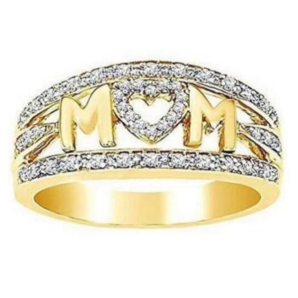 Lady Finger Ring Utsökt Rhinestone Alloy Rostfri Female Ring för mamma Golden US 9