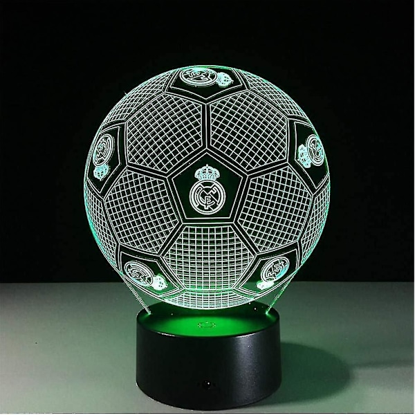 3D Optisk Illusion Real Madrid Fotboll Nattlampa Leksak, Fjärrkontroll, Dimbar, Batteri eller USB-driven, 7 Färger Byter Jul Födelsedagspresent F