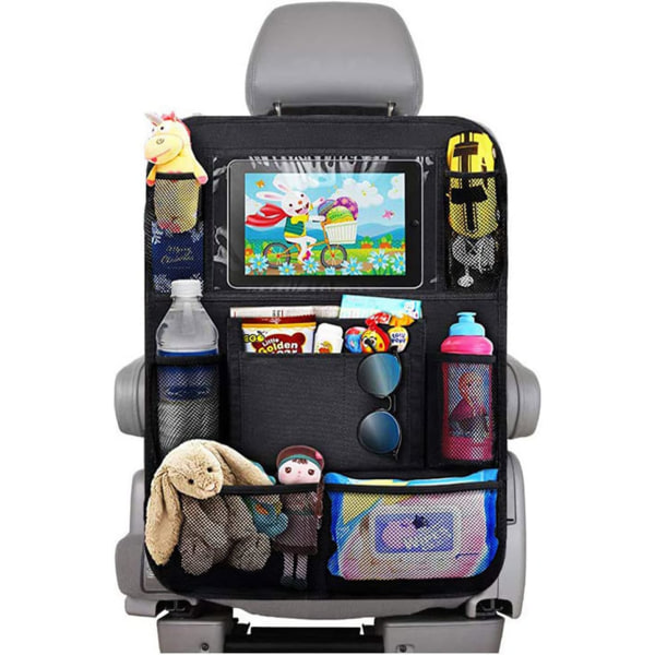 Kids Car Organizer, 1 STK bilinteriørtilbehør opbevaring, 10-lommers gennemsigtig tabletholder, sort