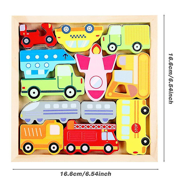 Träpussel byggsten Tecknad djur Kreativt temabräde Jigsaw Game Tidig pedagogisk leksak Vehicles