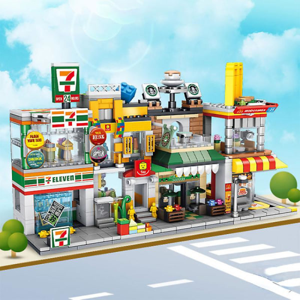 City Street View Series Mini Building Blocks Coffee Shop Convenience Store Model Building Blocks Assembly Toys Christmas Gift - Blocks - 48 no box