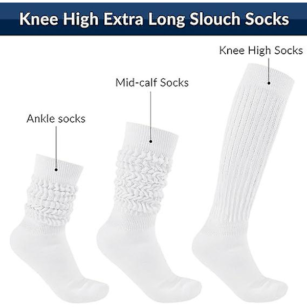 Slouch-sokker til kvinder, bløde ekstra lange scrunch knæhøje sokker, bomuldsstrikkede sokker efterår vinter støvlesokker til kvinder piger, one size White