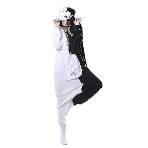 Sarjakuva-animaatio Gengar Yksiosainen Pyjama Vanhempi-lapsi Rento Kotiasu-b Black and white bear L