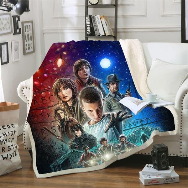 Stranger Things 3D-printet ullteppe, flanell, 70*100 17