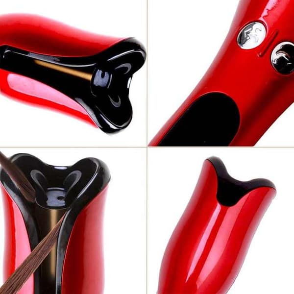 Automatic Hair Curler Ceramic Curling Iron with LCD Display Rotating Curler Constant Temperature Wavy Curler Red EU Plug