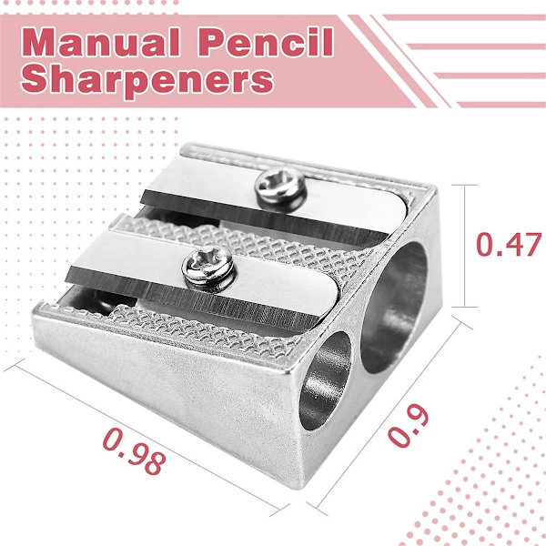 24-pack Handdriven Metallpennspetsvässare med 2 Hål för Skolor, Kontor, Hem, Konstprojekt Silver