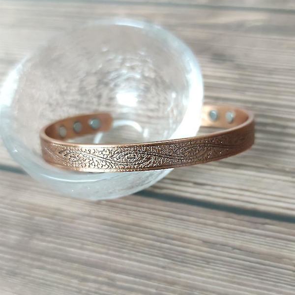Ren kobber 6 magnetisk armbånd spiralmønster justerbare armbånd til mænd og kvinder