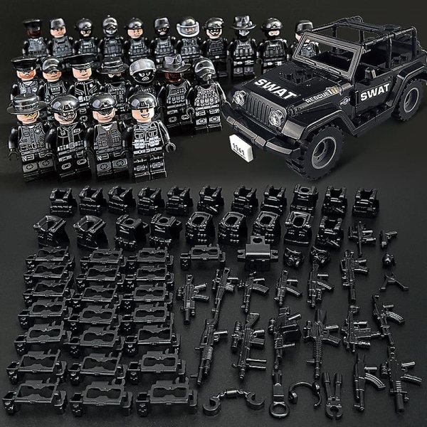 Sæt med 22 minifigurer og Jeep Military Series Skurke Minifigurer byggeklodslegetøj
