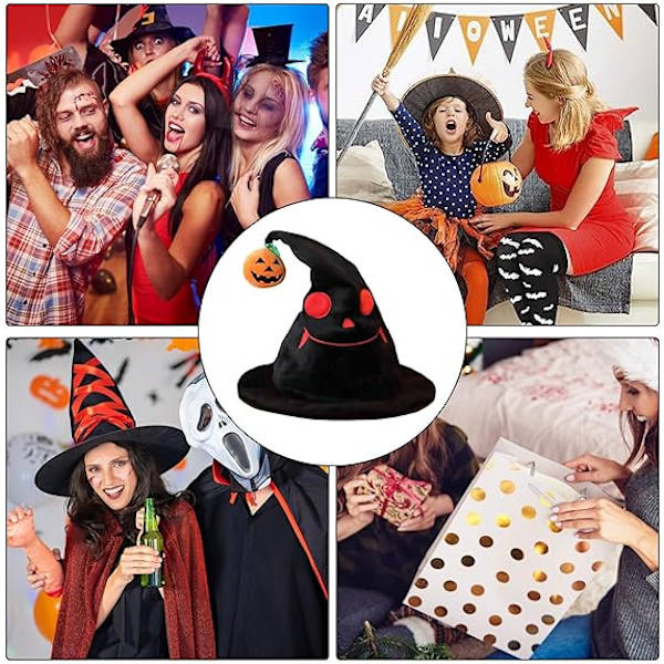 Halloween-hatt - Elektrisk pumpahatt lyser upp häxhatt - Återanvändbar Halloween-kostym häxtillbehör för scenframträdande kostymtävling