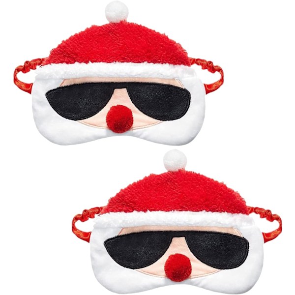 2Pieces Santa Claus Eye Mask Xmas Funny Cute Sleeping Mask Christmas Plush Mask Cartoon Pattern for Adult Kids Home Travel Gifts