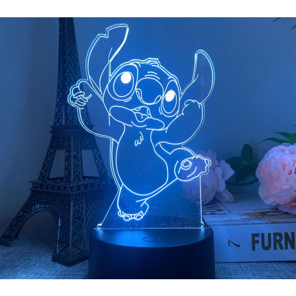 Wekity 3d Stitch Creative Gift Fjärrkontroll Touch Colorful USB Bordslampa A USB Black Touch Colorful