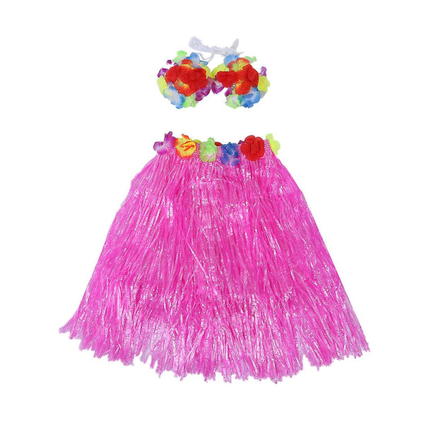 6 sett Hawaiian Grass-skjørt Blomst Hula Lei Armbånd Garland Fancy Dress-kostyme - pink