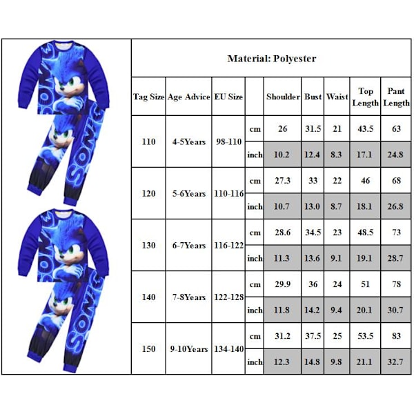 Guttesøvnpyjamas Sonic 2-delt sett Nattkjole Loungewear 150cm