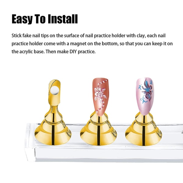 Setter Nail Display Stand Press On Nail Display Magnetisk falske negleholder For maling av negler Nybegynner Akryl Nail Art Tilbehør Negle