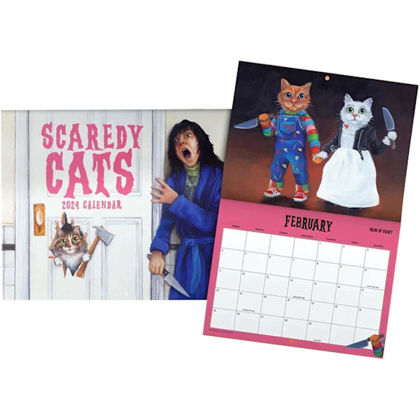 Scaredy Cats Calendar 2024, Funny Cats Vægkalender, Horror Movies Cats