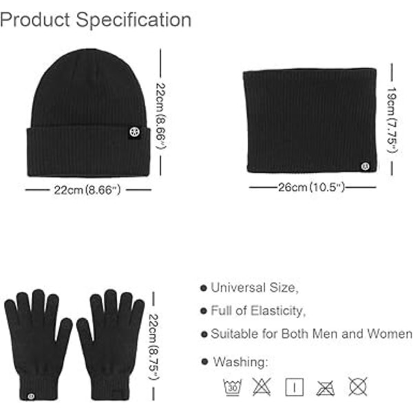 Stickad Halsduk Mössa Handskar Set Mjuk Varm Mössa för Familj Vänner Unisex Grovstickad Vinter Kallt Väder Present Set Blå Tredelad Kostym