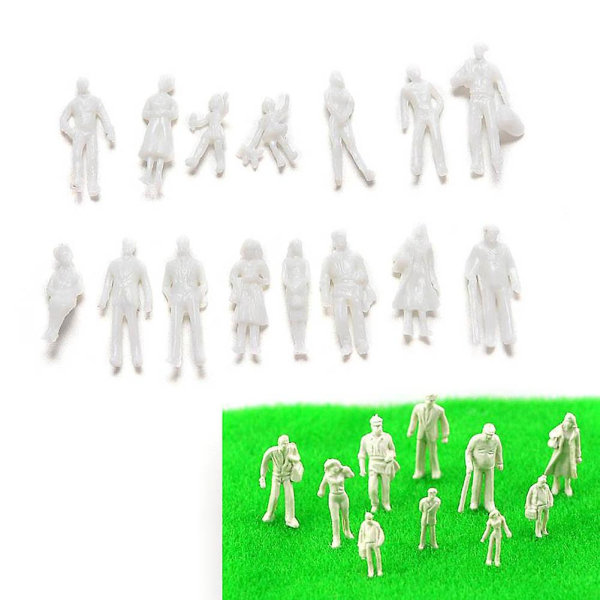 100 stk. 1/25 til 1/200 skala mini umalet hvide model menneskefigurer DIY legetøj Mengxi 44951