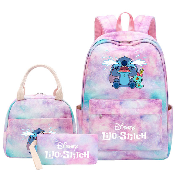 Stitch-reppu opiskelijoille ja teineille, 3 osaa: lounaskassi, värikäs matkalaukku ja reppu B