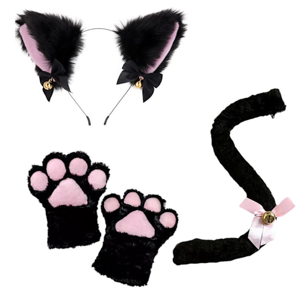 Söta tecknade katt cosplay rekvisita kattunge öron pannband kattklo handskar katt svans tillbehör söt kostym 3#