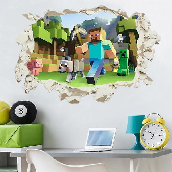 (Sæt med 4) Creeper Inside Wall Decal, Minecraft Run Away