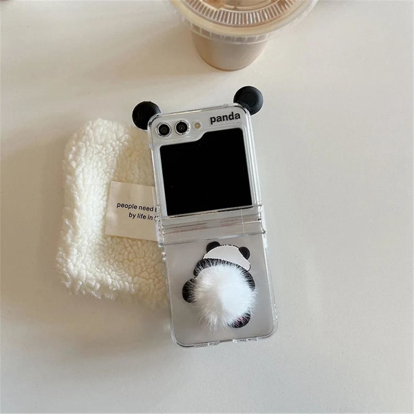 Søt plysj Panda-telefondeksel til Galaxy Z Flip 5 Hard PC-bakdeksel til ZFlip5-deksel Transparent