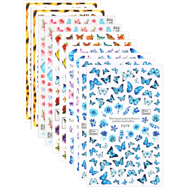 1000PCS Neglestickers Sommerfugl Stickers Negle Design Stickers for Jenter 3D Vår Blomster Neglestickers Miljøvennlige og Giftfrie