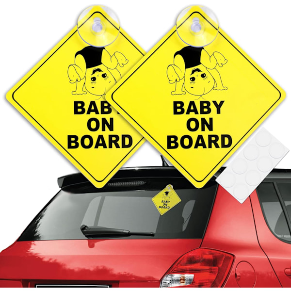 2Pcs Baby on Board Car Warning, Baby and Child on Board Sticker, Removable Car Window Sign with Suction Cup Car Stickers, Baby Safety Awareness