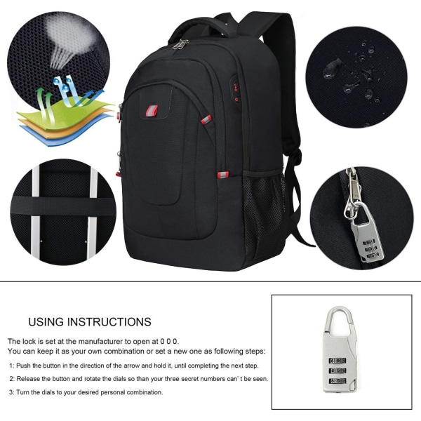 17,3 tums ryggsäck för bärbar dator, ryggsäck för män Vattentät affärsryggsäck med USB -laddningsport Företagsryggsäck för bärbar dator College Travel