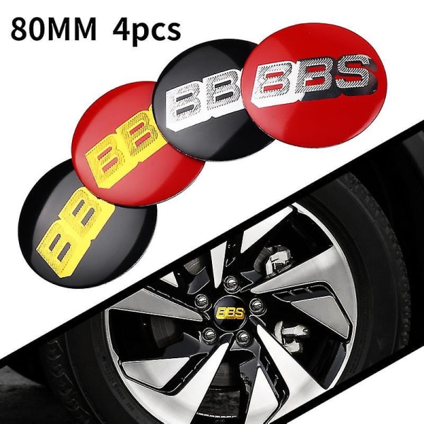 4 stk. 70 80mm Bilhjul Center Caps Sticker Bbs Emblem Badge Decal Bil Styling 80mm Red Silver